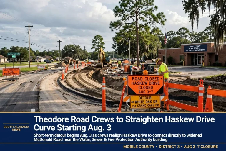 Illustration for the news story: Theodore Road Crews to Straighten Haskew Drive Curve Starting Aug. 3