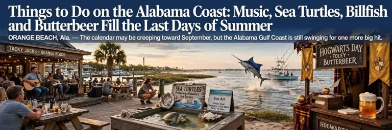 Illustration for the news story: Things to Do on the Alabama Coast: Music, Sea Turtles, Billfish and Butterbeer Fill the Last Days of Summer