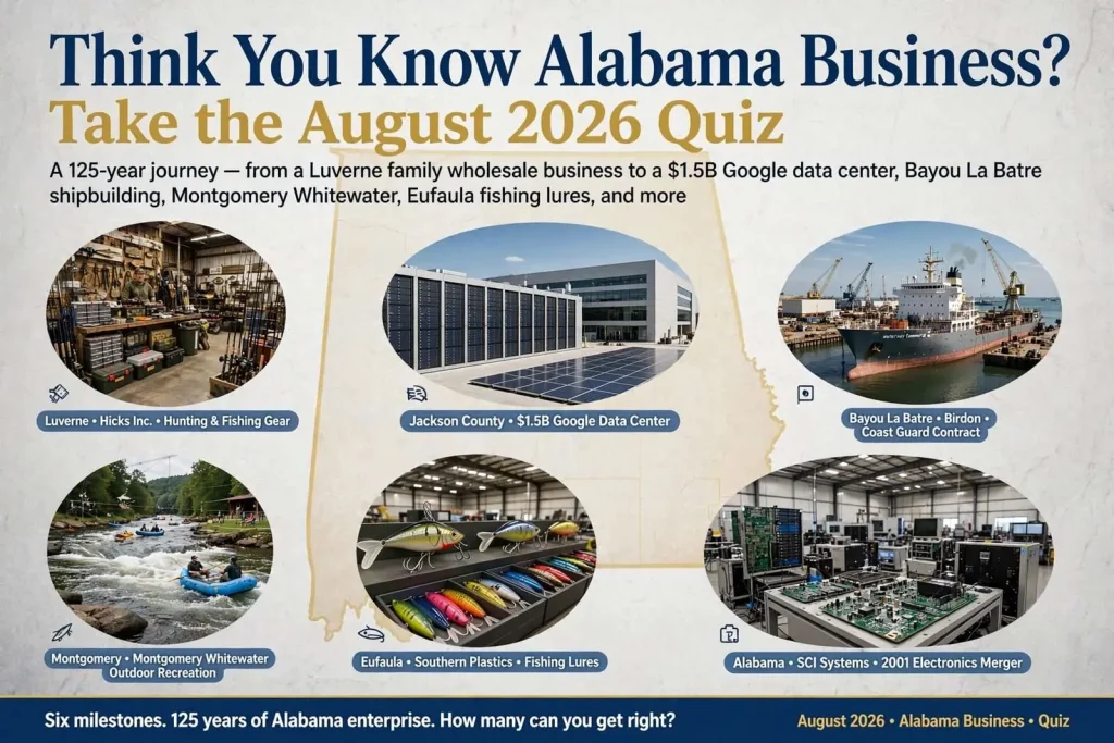 Illustration for the news story: Think You Know Alabama Business? Take the August 2026 Quiz