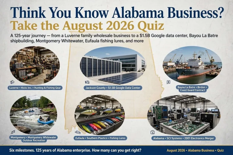 Illustration for the news story: Think You Know Alabama Business? Take the August 2026 Quiz