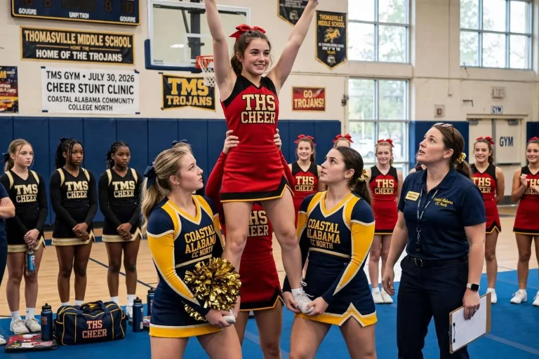 Illustration for the news story: Thomasville Cheerleaders Learn From College Squad at Stunt Clinic