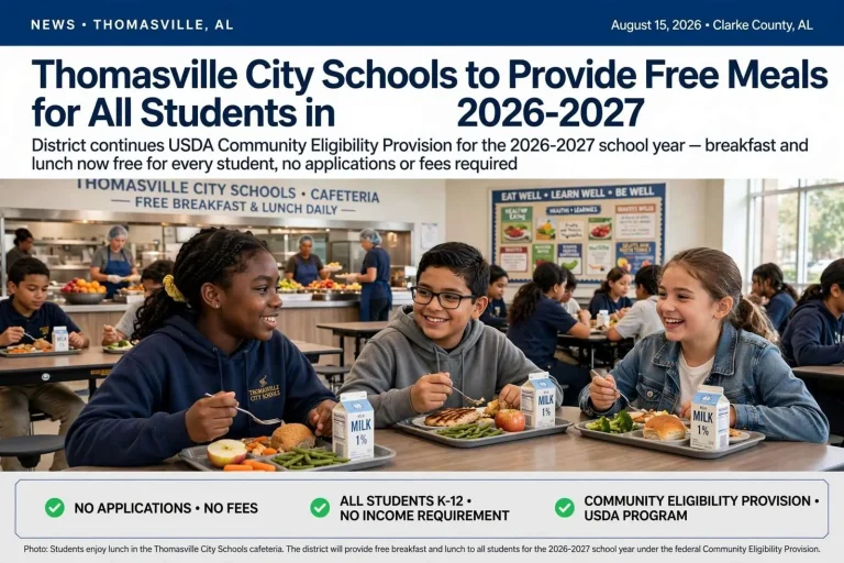 Illustration for the news story: Thomasville City Schools to Provide Free Meals for All Students in 2026-2027