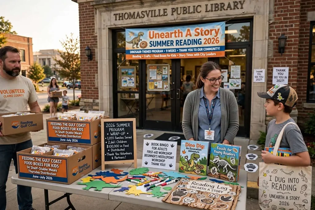 Illustration for the news story: Thomasville Library Closes Dinosaur-Themed Summer Reading Program