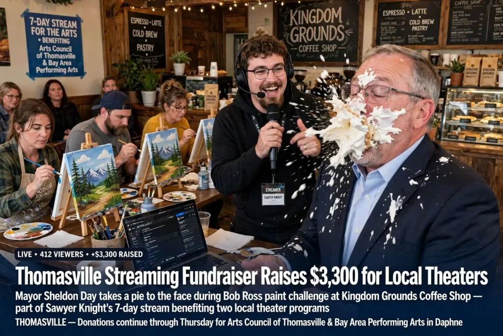 Illustration for the news story: Thomasville Streaming Fundraiser Raises $3,300 for Local Theaters