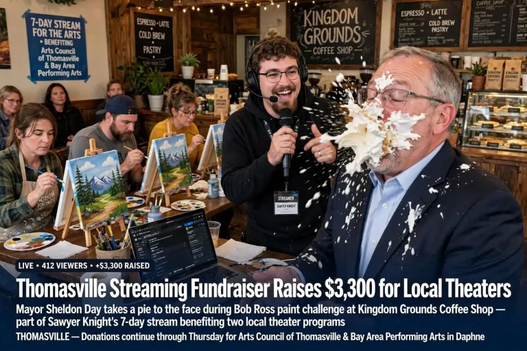 Illustration for the news story: Thomasville Streaming Fundraiser Raises $3,300 for Local Theaters
