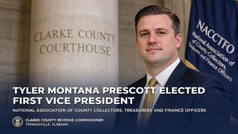 Illustration for the news story: Thomasville’s Tyler Montana Prescott Elected First Vice President of National County Finance Officers Group