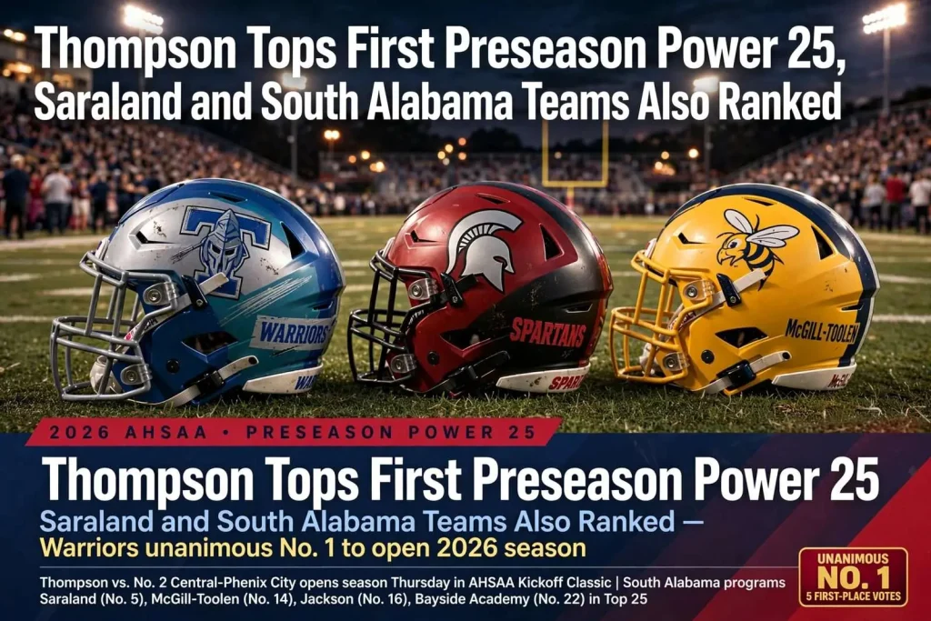 Illustration for the news story: Thompson Tops First Preseason Power 25, Saraland and South Alabama Teams Also Ranked