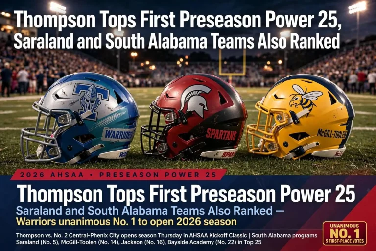 Illustration for the news story: Thompson Tops First Preseason Power 25, Saraland and South Alabama Teams Also Ranked
