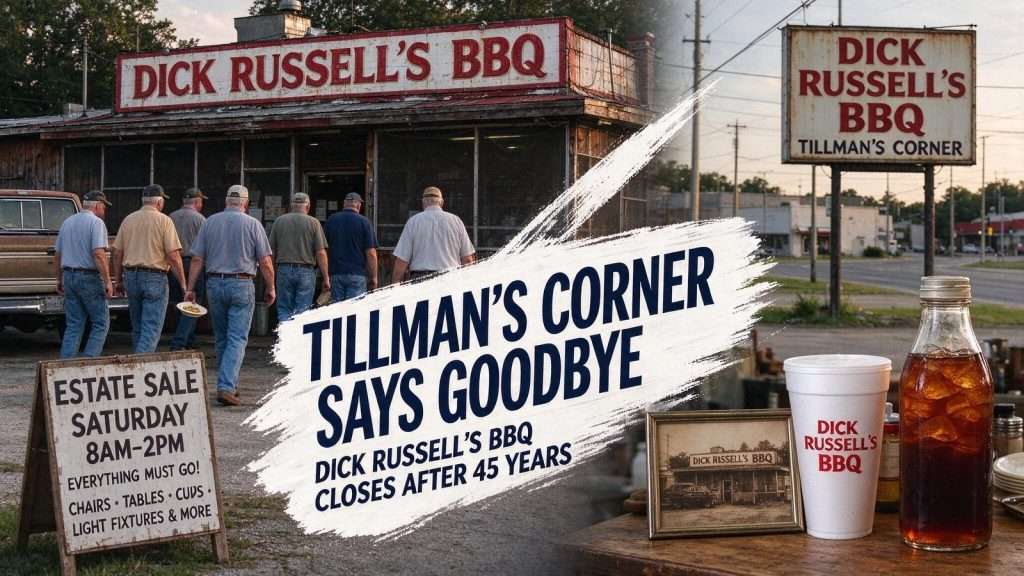 Illustration for the news story: Tillman’s Corner Says Goodbye to Dick Russell’s BBQ With Estate Sale of Restaurant’s 45-Year Legacy