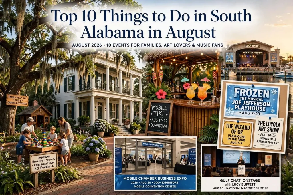 Illustration for the news story: Top 10 Things to Do in South Alabama in August 2026