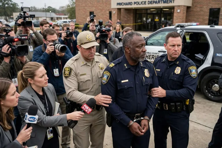 Illustration for the news story: Transparency or Public Shaming? Perp Walks Scrutinized After Prichard Police Chief’s Arrest