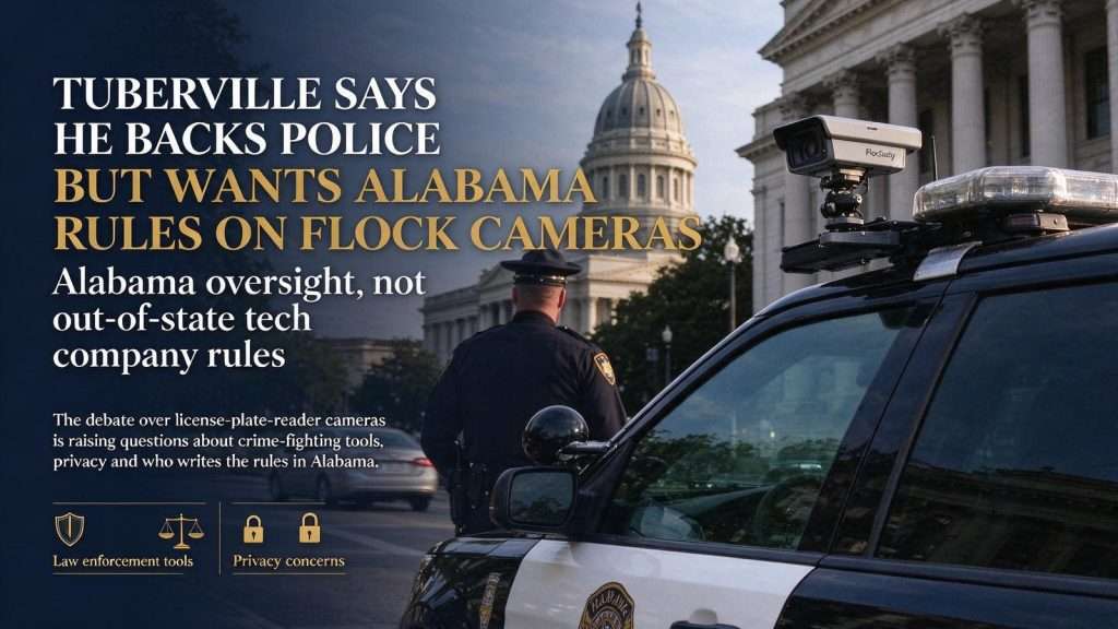 Illustration for the news story: Tuberville Says He Backs Police ‘One Hundred Percent’ but Wants Alabama Rules on Flock Cameras
