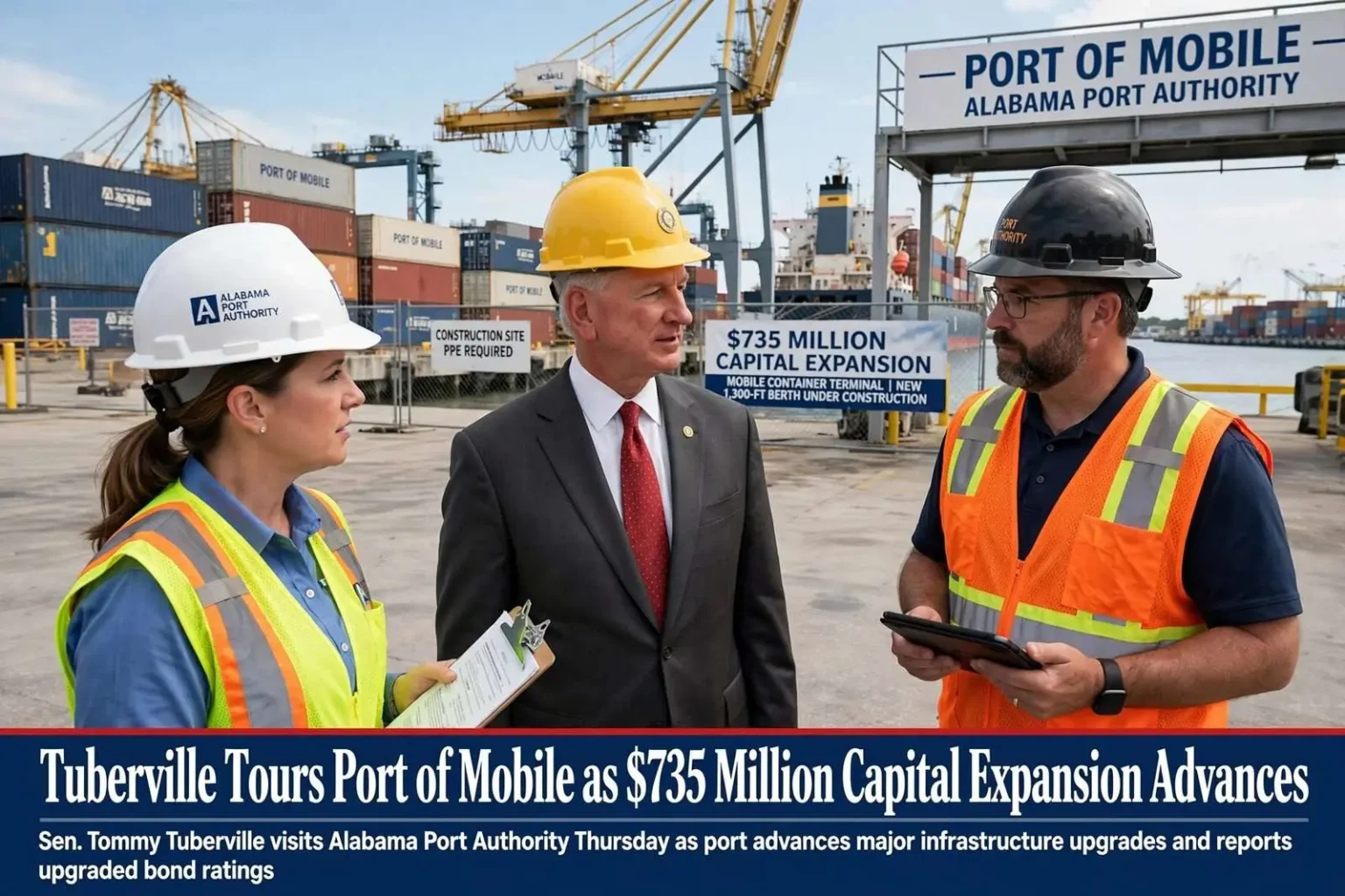 Illustration for the news story: Tuberville Tours Port of Mobile as $735 Million Capital Expansion Advances