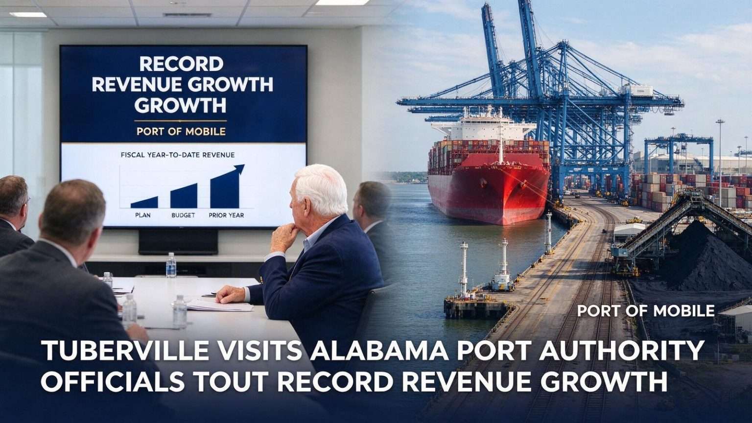 Illustration for the news story: Tuberville Visits Alabama Port Authority as Officials Tout Record Revenue Growth