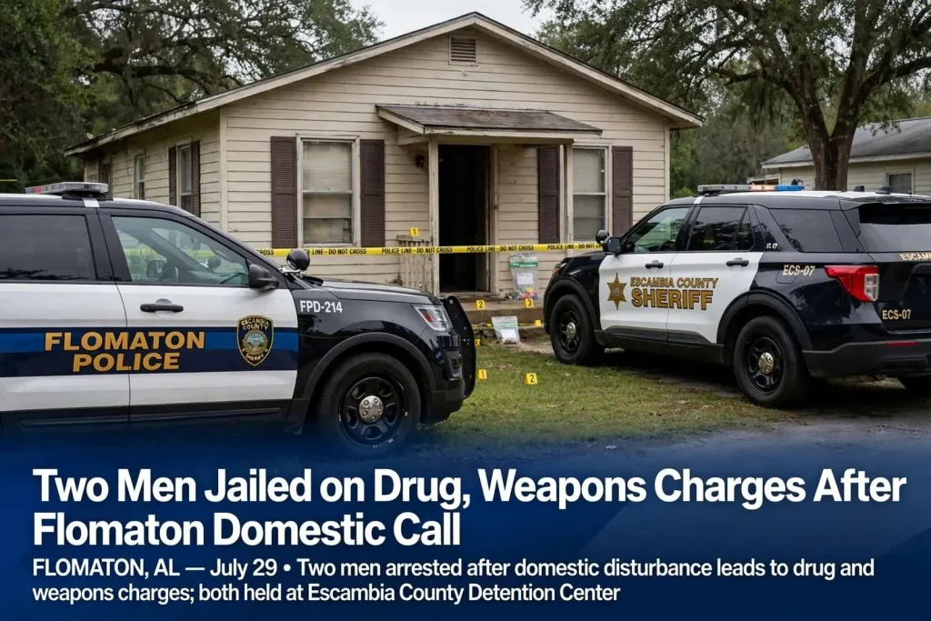 Illustration for the news story: Two Men Jailed on Drug, Weapons Charges After Flomaton Domestic Call