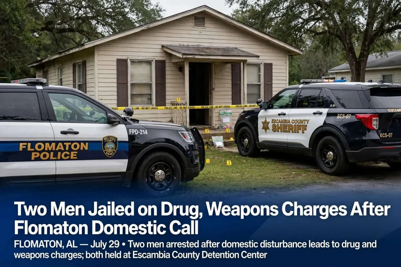 Illustration for the news story: Two Men Jailed on Drug, Weapons Charges After Flomaton Domestic Call