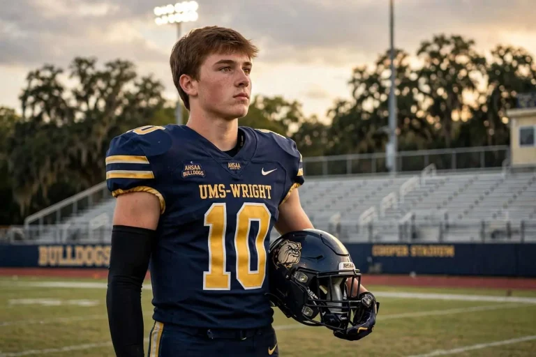 Illustration for the news story: UMS-Wright’s Max Fowler Studied the Quarterbacks He Admired. Now He’s Running His Own Offense.