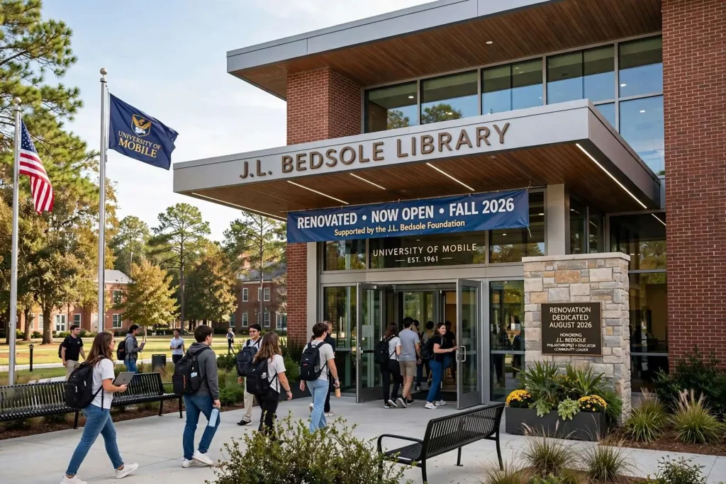 Illustration for the news story: University of Mobile Unveils Renovated J.L. Bedsole Library for New Academic Year