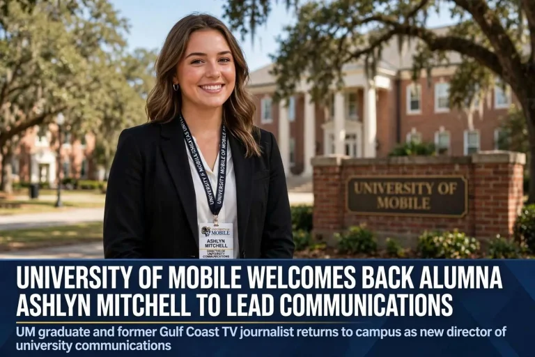 Illustration for the news story: University of Mobile Welcomes Back Alumna Ashlyn Mitchell to Lead Communications