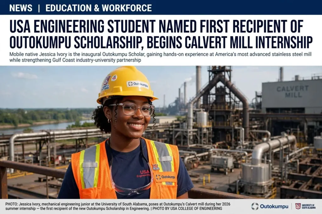 Illustration for the news story: USA Engineering Student Named First Recipient of Outokumpu Scholarship, Begins Calvert Mill Internship