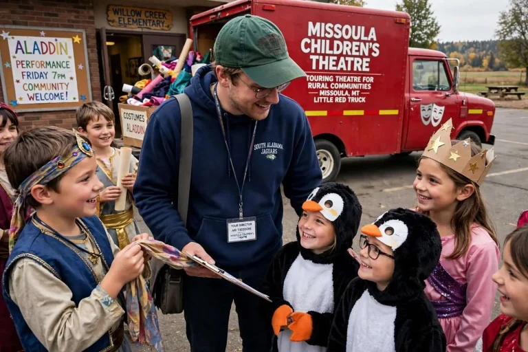 Illustration for the news story: USA Graduate Ari Theodore Tours the Country Bringing Theater to Small-Town Schools