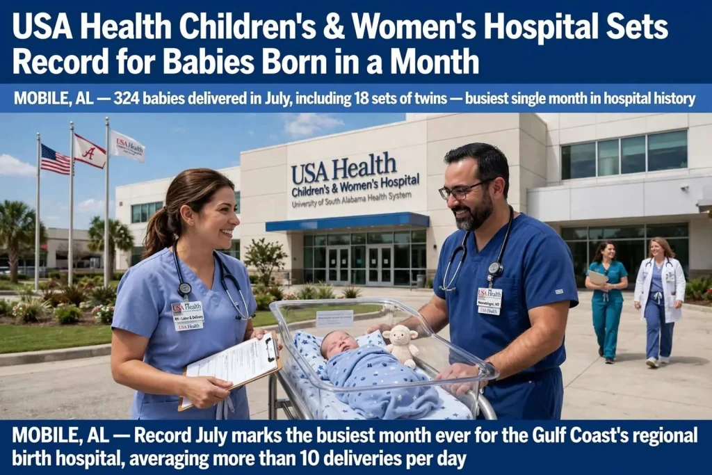 Illustration for the news story: USA Health Children’s and Women’s Hospital Sets Record for Babies Born in a Month