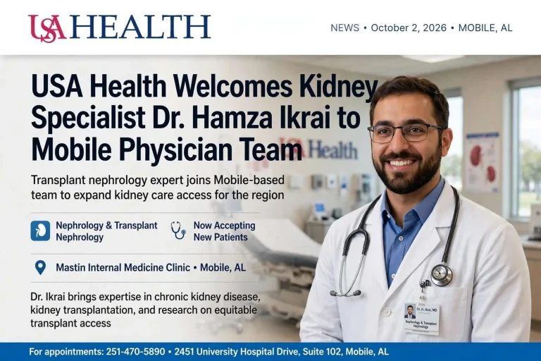 Illustration for the news story: USA Health Welcomes Kidney Specialist Dr. Hamza Ikrai to Mobile Physician Team