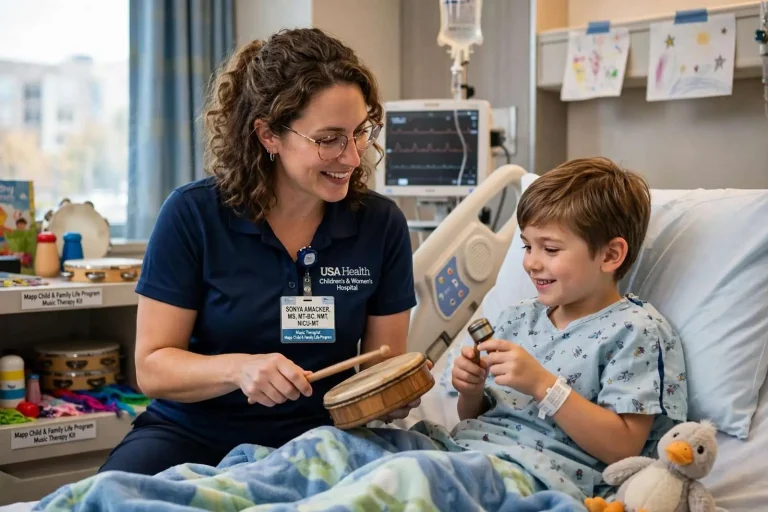 Illustration for the news story: USA Health’s Children’s & Women’s Hospital Welcomes Board-Certified Music Therapist to Pediatric Care Team