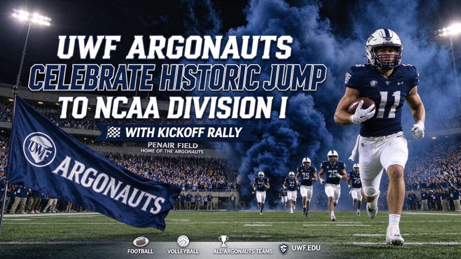 Illustration for the news story: UWF Argonauts Celebrate Historic Jump to NCAA Division I With Kickoff Rally