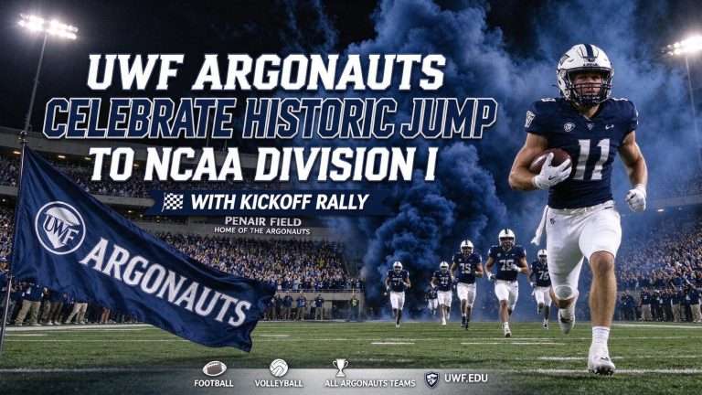 Illustration for the news story: UWF Argonauts Celebrate Historic Jump to NCAA Division I With Kickoff Rally