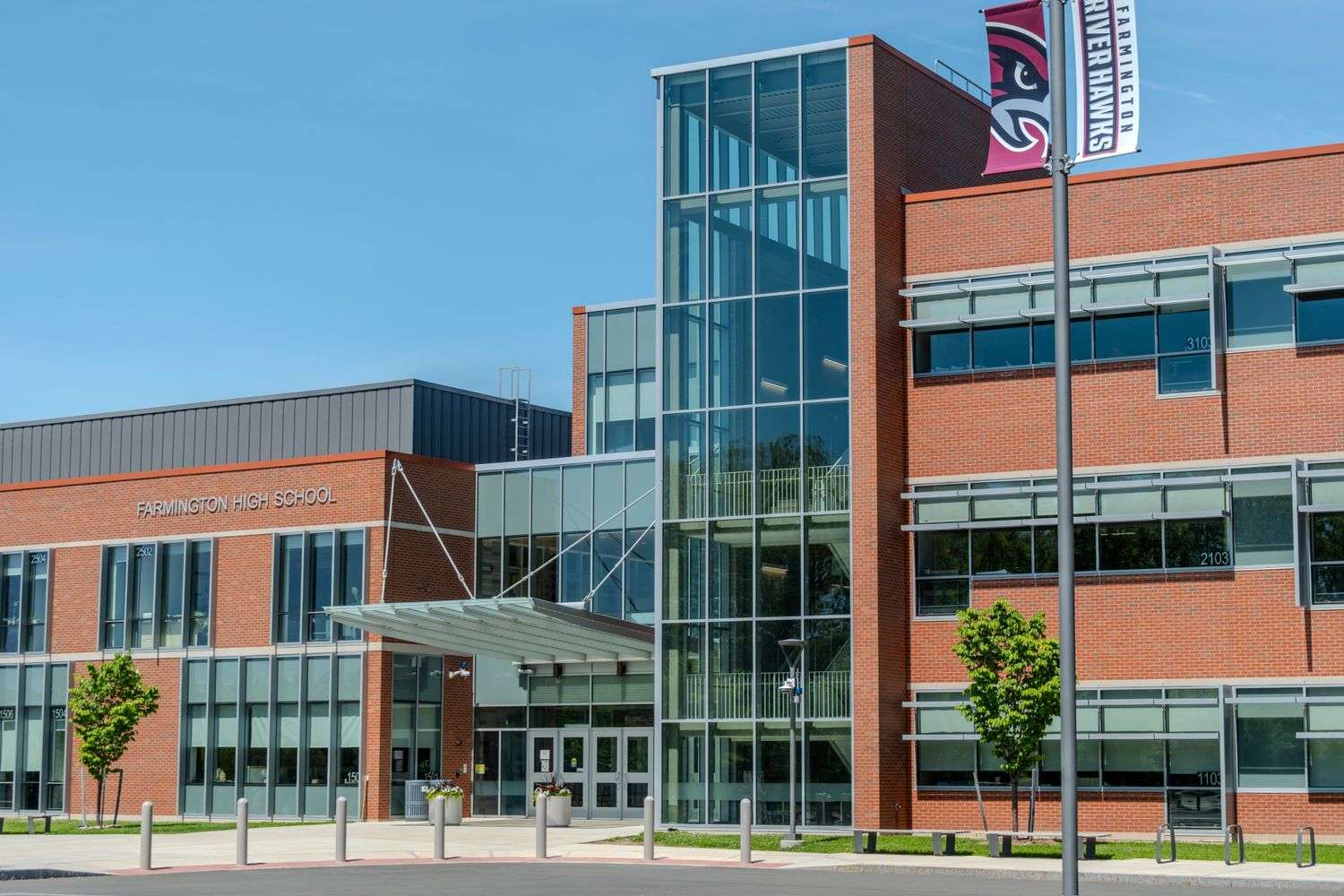 Exterior view of a high school building