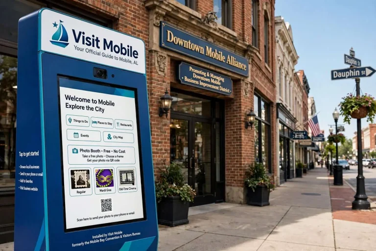 Illustration for the news story: Visit Mobile installs interactive kiosks downtown