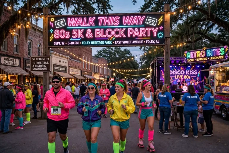 Illustration for the news story: Walk This Way: 80s 5K & Block Party Set for Sept. 12 in Foley