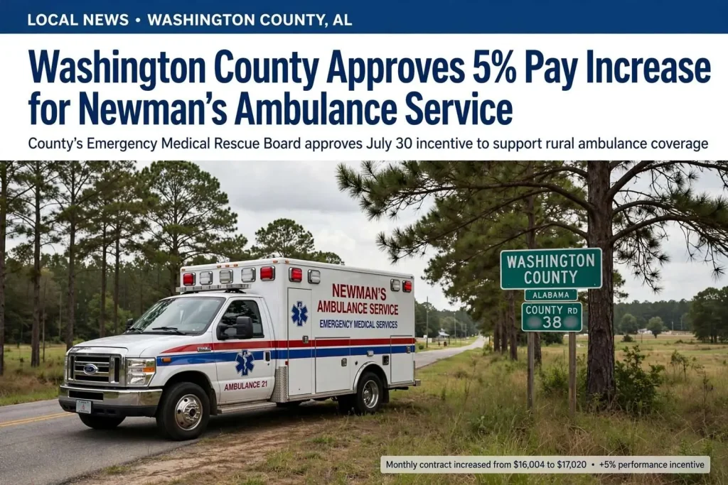 Illustration for the news story: Washington County Approves 5% Pay Increase for Newman’s Ambulance Service