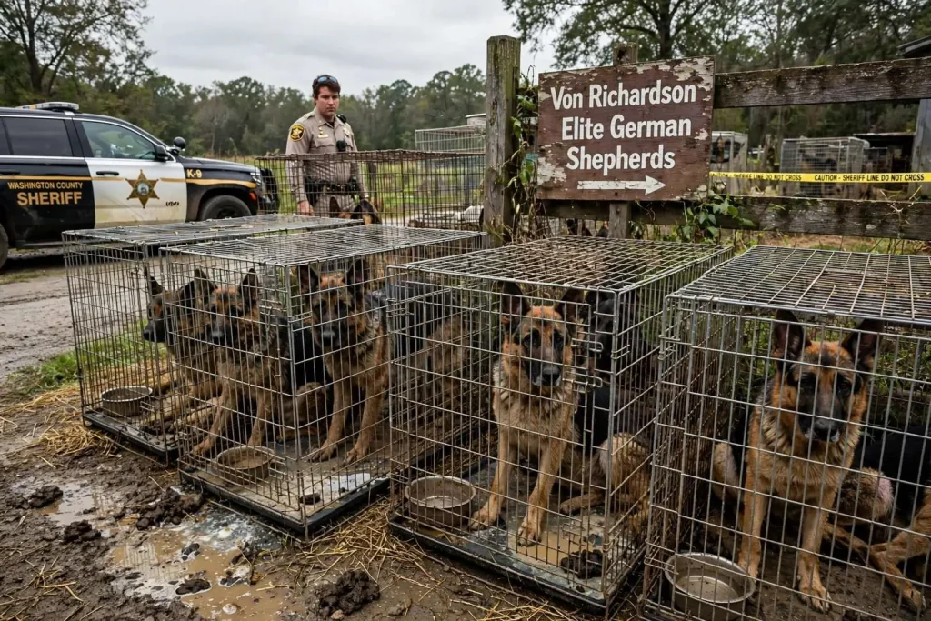 Illustration for the news story: Washington County Breeder Arrested After Nearly 50 German Shepherds Found in Overcrowded Cages