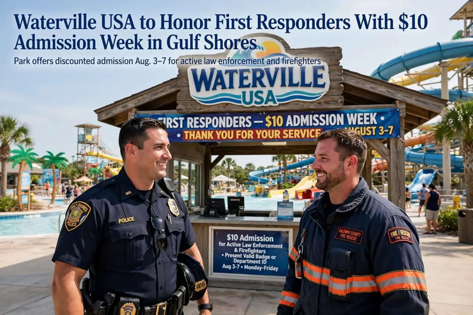 Illustration for the news story: Waterville USA to Honor First Responders With $10 Admission Week in Gulf Shores