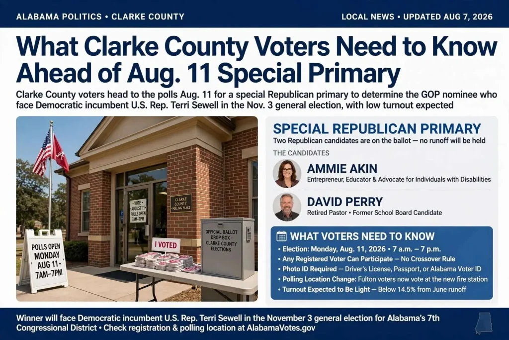 Illustration for the news story: What Clarke County Voters Need to Know Ahead of Aug. 11 Special Primary