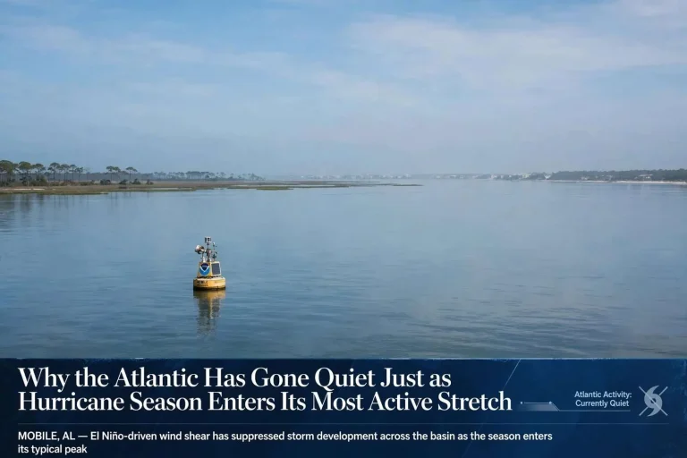 Illustration for the news story: Why the Atlantic Has Gone Quiet Just as Hurricane Season Enters Its Most Active Stretch