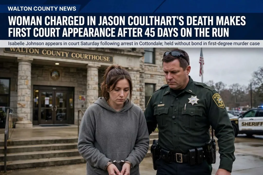 Illustration for the news story: Woman Charged in Jason Coulthart’s Death Makes First Court Appearance After 45 Days on the Run