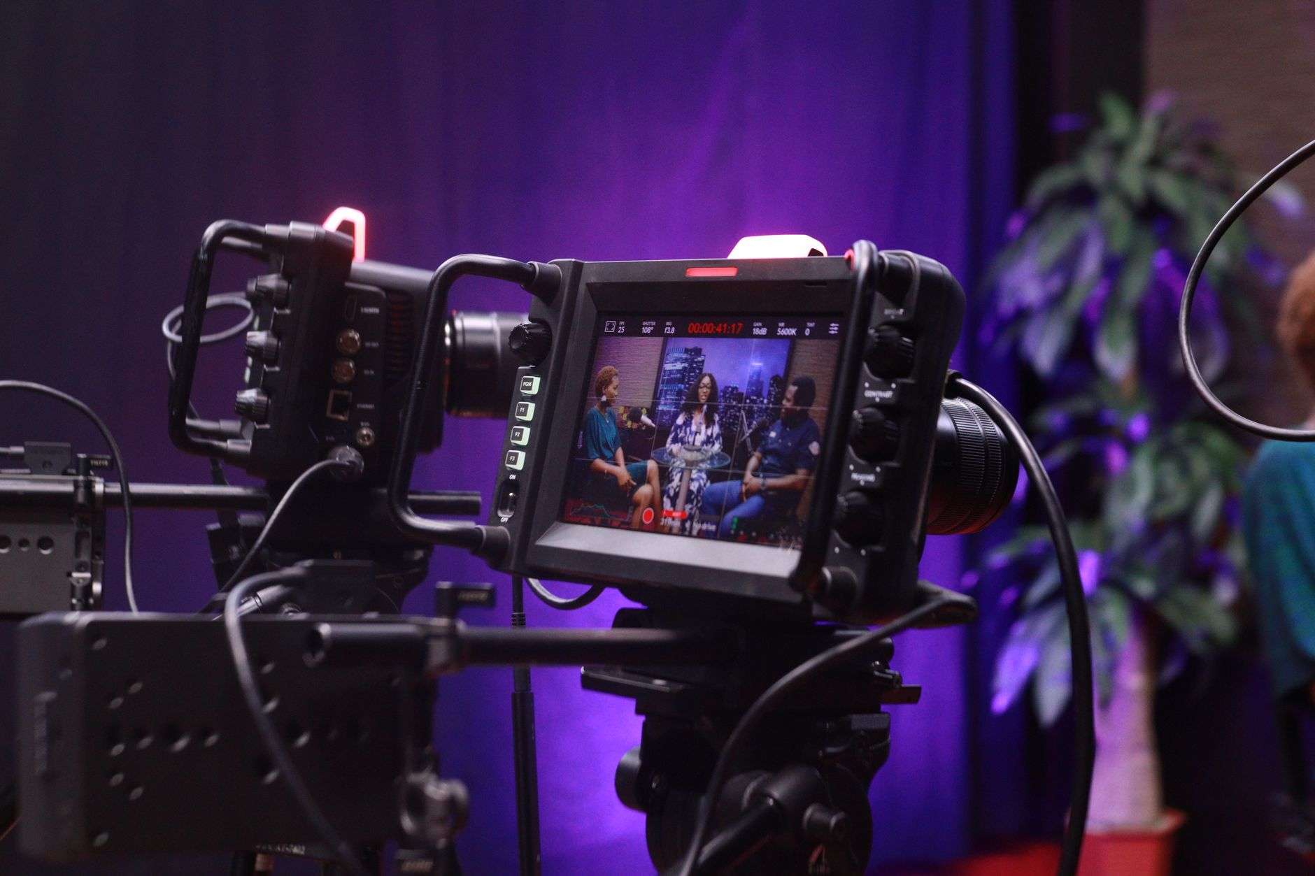 Video production equipment set up for a hospital patient interview