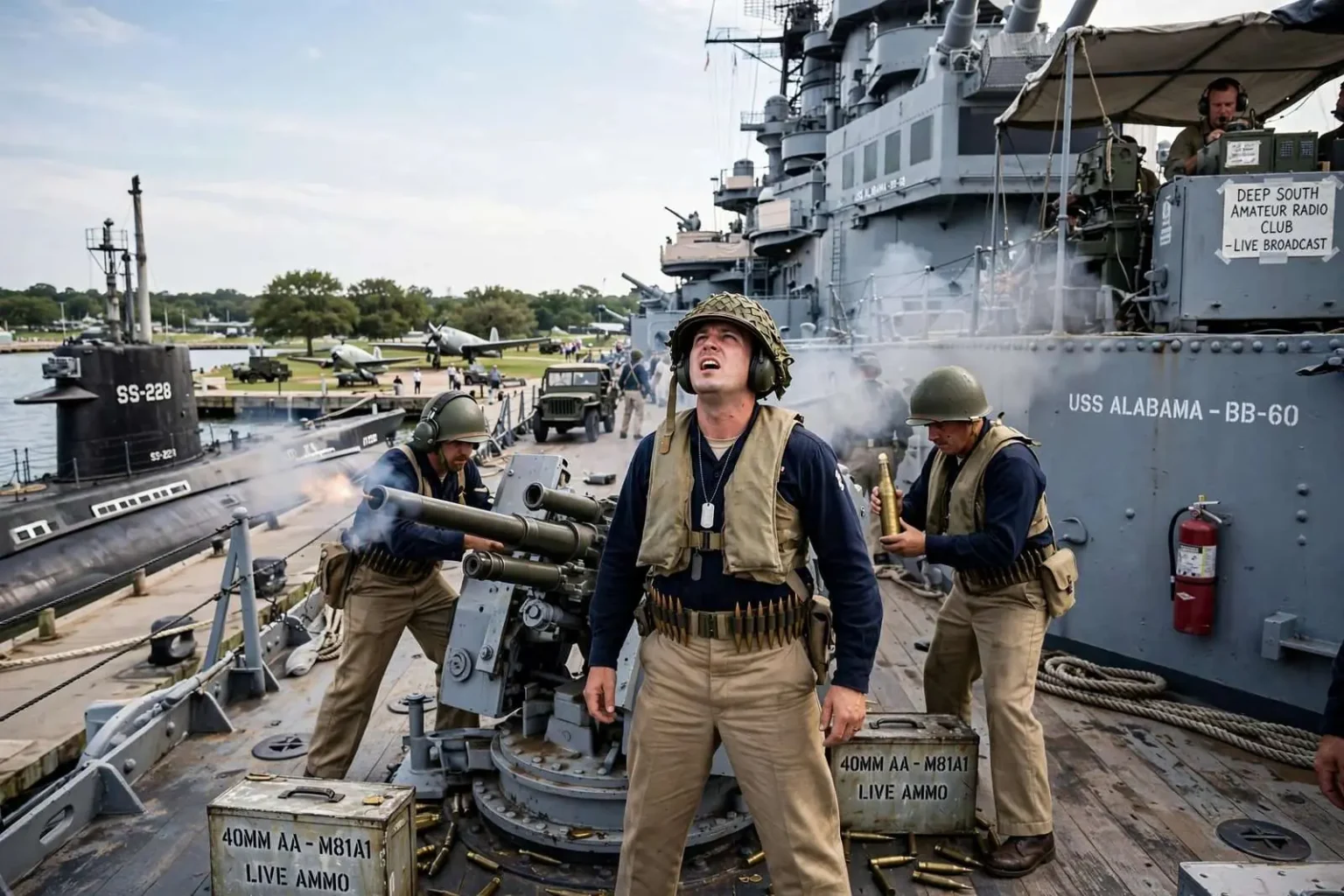 Illustration for the news story: WWII Reenactors Stage ‘Call to Battle Stations’ Drill at Battleship Memorial Park