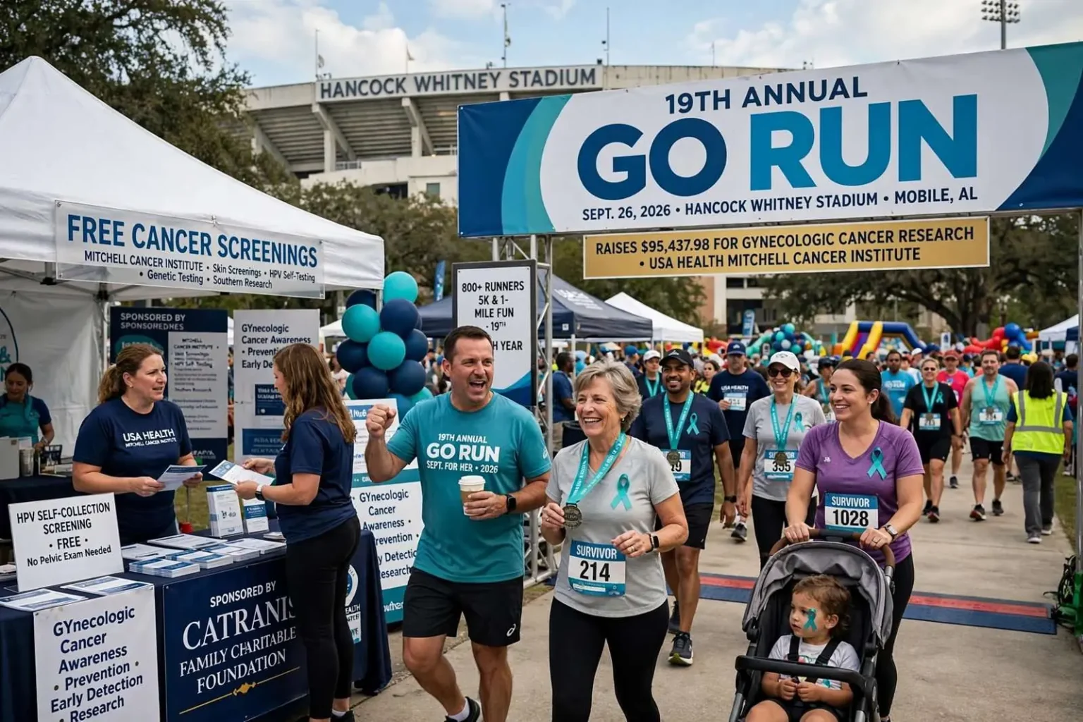 Illustration for the news story: 19th Annual GO Run Brings Free Cancer Screenings to Hancock Whitney Stadium