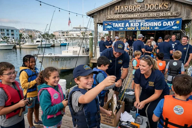 Illustration for the news story: 299 Kids, 43 Boats: Harbor Docks’ Take a Kid Fishing Day Keeps Destin’s Tradition Alive