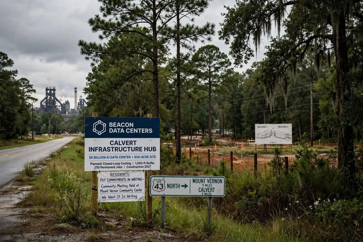 Illustration for the news story: $6 Billion AI Data Center Planned for Calvert — and Residents Want It in Writing