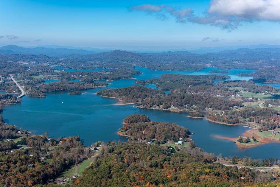 Mountain river winding through the north Georgia hills