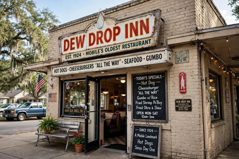Illustration for the news story: A Century of Hot Dogs: How the Dew Drop Inn Became Mobile’s Oldest Restaurant