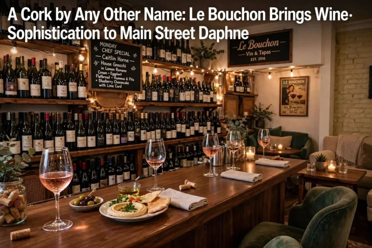 Illustration for the news story: A Cork by Any Other Name: Le Bouchon Brings Wine-Bar Sophistication to Main Street Daphne