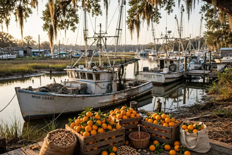 Illustration for the news story: A Day Trip Through Bayou La Batre, Coden and Grand Bay: Seafood, Shrimp Boats and Satsumas