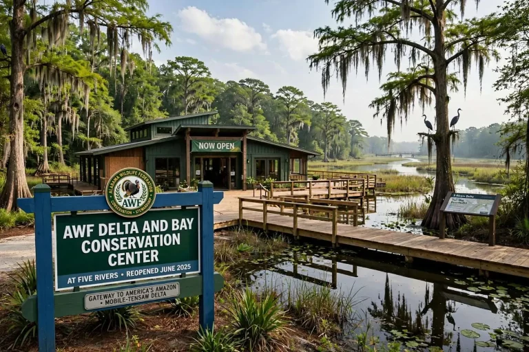 Illustration for the news story: A New Keeper for the Gateway: The Alabama Wildlife Federation Reopens the 5 Rivers Delta Center