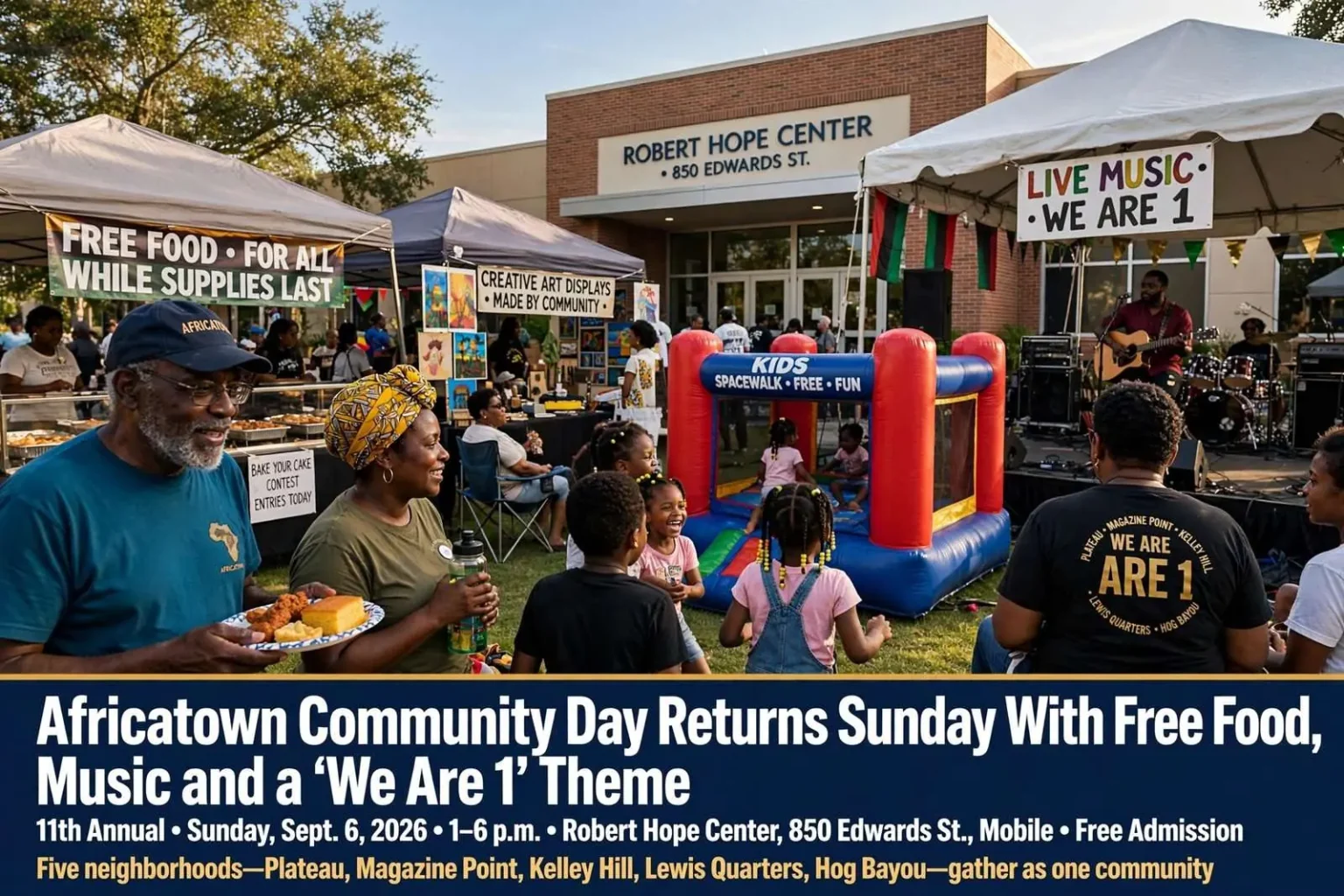 Illustration for the news story: Africatown Community Day Returns Sunday With Free Food, Music and a ‘We Are 1’ Theme